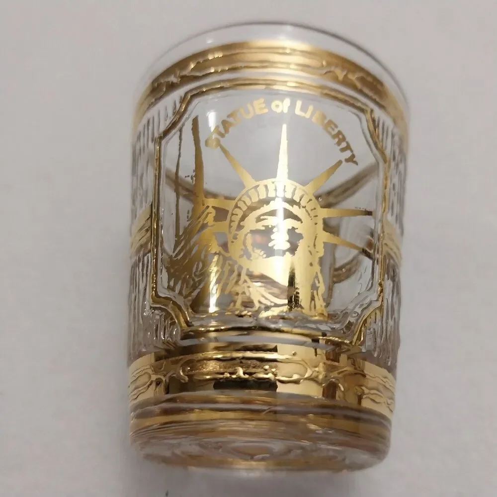 Vintage Culver Shot Glass 22k gold Illustration Of The Statue of Liberty #K007